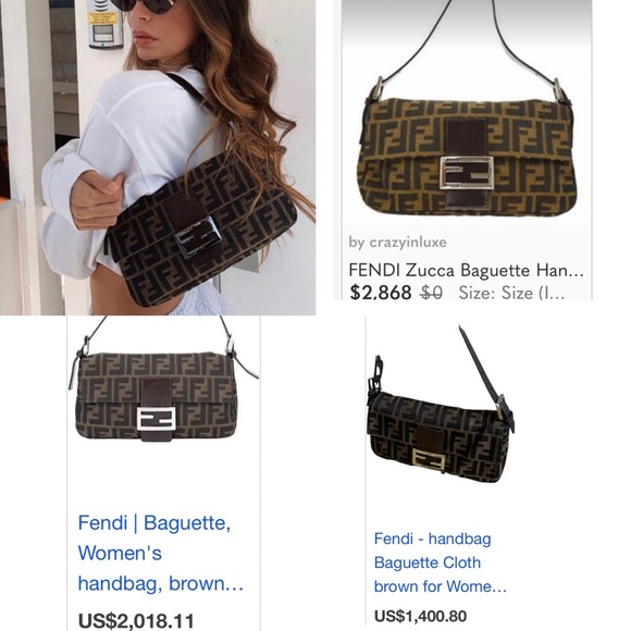 🤍VTG FENDI BAGUETTE ZUCCA Zucchino TOBACCO Pochette Shoulder Bag🤍🍬 - Picture 8 of 17